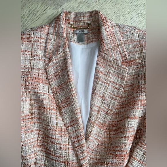 CACHE Women's Tweed Blazer Jacket Size 10” casual 3/4 sleeve Pink/orange/white - Picture 6 of 14